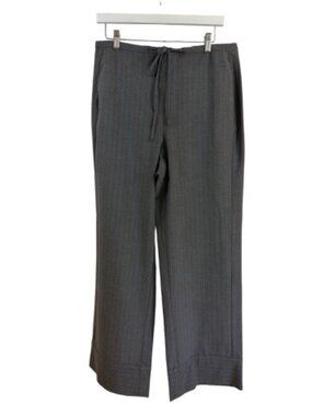 Mango Gray Chalk Stripe Drawstring Waist Wide Leg Cuff Trousers Size Large